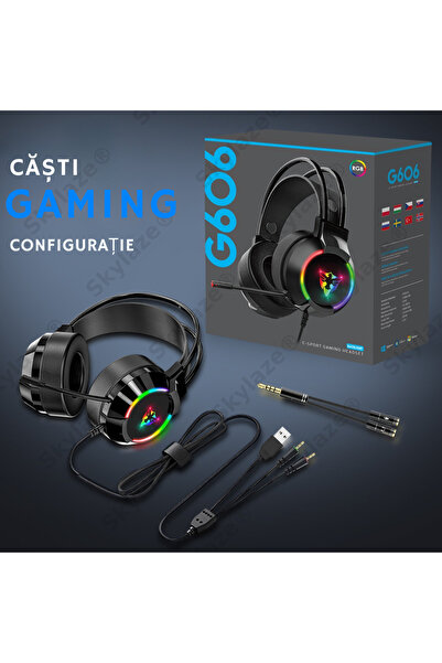 Skylaze G606 RGB gaming headset, HD surround, noise reduction microphone, 50mm speakers, PC, PS5, XBOX