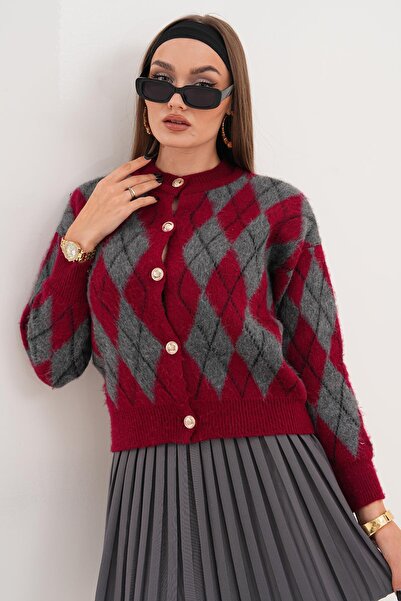 ŞİMAL Women's Diamond Pattern Embroidered Cardigan 255102 -