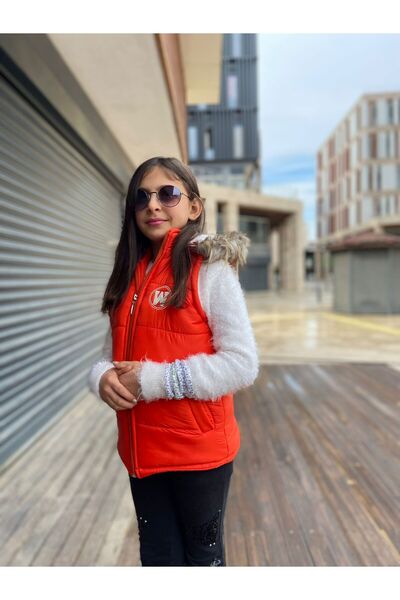 WENA KİDS Girl's Furry Hooded Puffer Vest