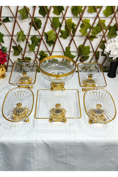 SEÇKİNEV Flow 6 Piece Pedestal Table Presentation Plate Set