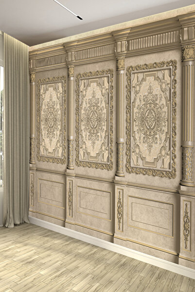 dreamwall Bej Mermer Doku Görünümlü Altın Varaklı Tekstil Duvar Kağıdı