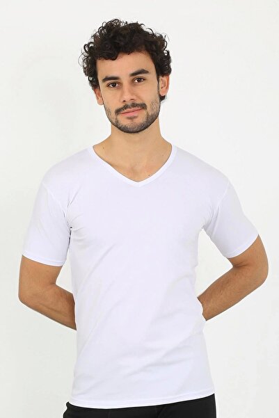 Beruflic تي شيرت أبيض برقبة على شكل حرف V للرجال من الليكرا