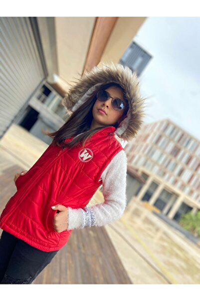 WENA KİDS Girl's Furry Hooded Puffer Vest