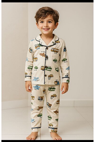 nazarbebe Erkek Çocuk Araba Desenli Uzun Kollu Pamuklu Pijama Takımı 0007