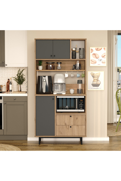 L'occi Concept Modway Serisi Kahve Köşesi Çok Amaçlı Dolap Mutfak Dolabı Sepet-Antrasit MD4-SA