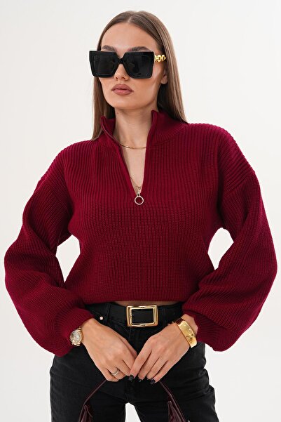 ŞİMAL Pulover tricotat cu detaliu cu fermoar la guler pentru femei 255109 -