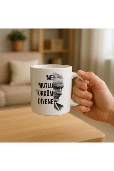 Borambalaj Ataturk Printed Mug with the Saying "How Happy Are We Turks"