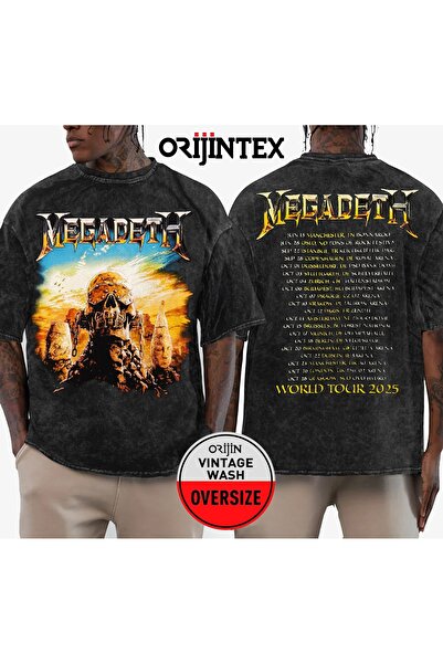 orijintex Megadeth Concert World Tour 2025 Ön Arka Baskılı Yıkamalı Oversize ...