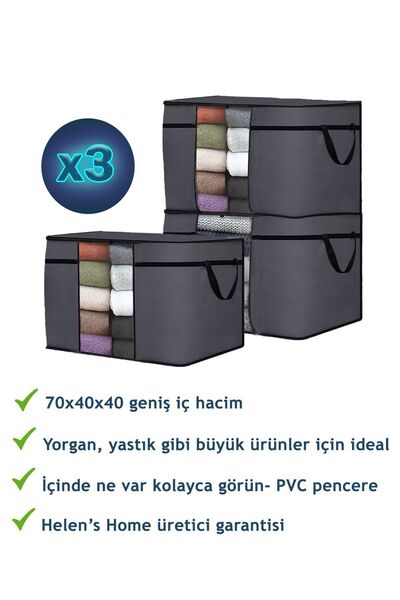 FORSACE 3 Adet Mega Boy Yorgan Yastık Hurcu Büyük Çeyizlik Hurç 70x40x40 Cm