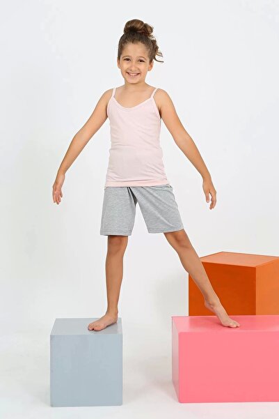 Beruflic طقم بيجامة بناتي من القطن الممشط باللون الوردي مع شورت بحمالات