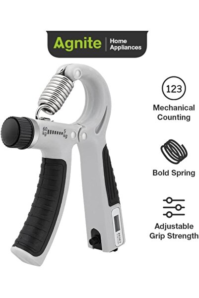 Deli Agnite Counting Hand Gripper (5-60kg) - Grey - Mechanical Rep Counter + Adjustable Resistance