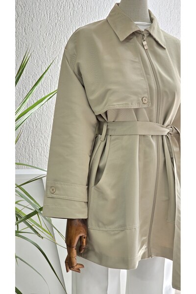 NANTİREA Kisa Ekru Trench Coat Women