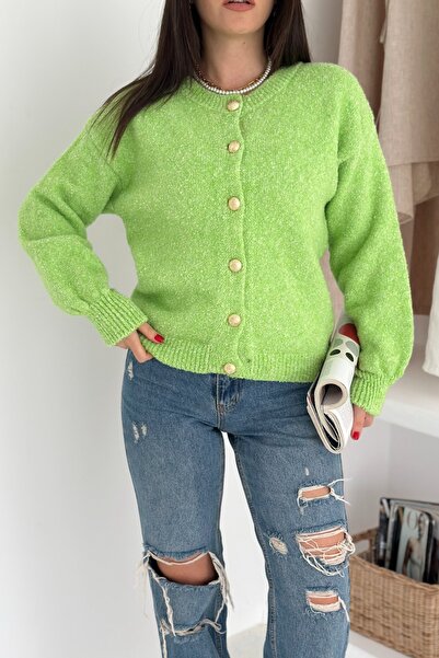 FEMELLE Green Knitwear Cardigan Gold Button Detailed Standard Size
