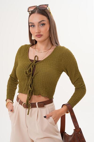 ŞİMAL Women's Front Lace-Up Wrinkled Blouse 255266 -