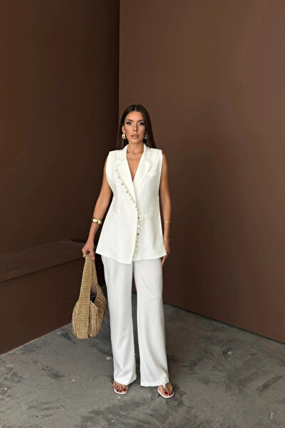 DEAG Collar Dye Shell Irregular Vest Linen Trousers White