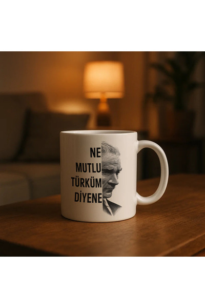Borambalaj Ataturk Printed Mug with the Saying "How Happy Are We Turks"