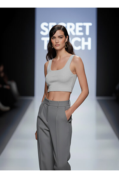 secret touch 3'lü Paket Kadın Fitilli Kalın Askılı Crop Top Büstiyer Set (Siy...