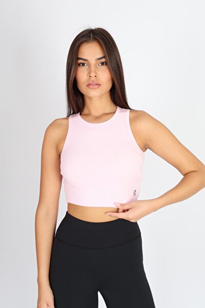 Softandbasic Women's Pink Basic Halter Neck Stretchy Piped Ribbed Knit Fabric...