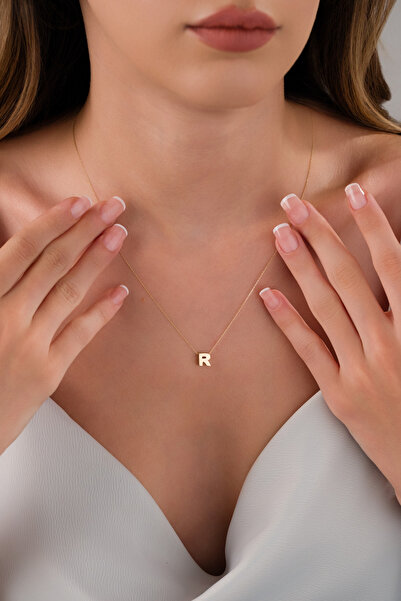 Zeynepli gold & jewelry 14 AYAR ALTIN 3 BOYUTLU R HARFLİ KOLYE