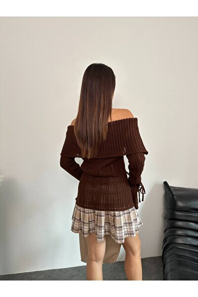 Lamierra Women's Knit Sweater with Open Shoulder Bow