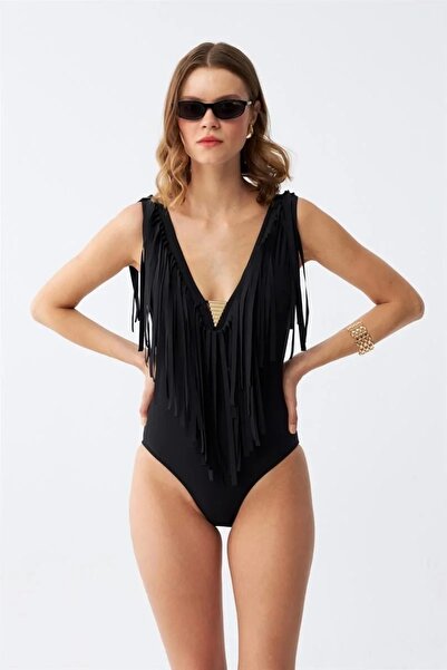 Beruflic Women's Tasseled Swimsuit Black