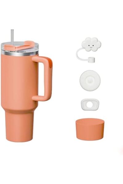 Generic 40 oz Tumbler with Handle and Straw Lid Accessories, Peach