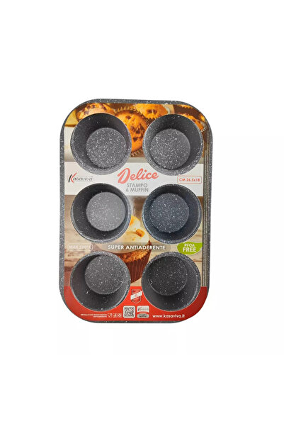 Kasaviva Muffin and cupcake mold R51223, 6 molds, PFOA-free, Marble coating, Red