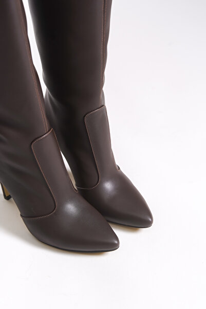 Riccon Hilnaril Kadın Sivri Topuklu Çizme 00123000 Kahverengi Cilt