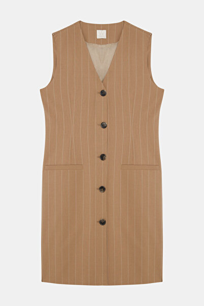 W Collection Camel Striped Sleeveless Dress
