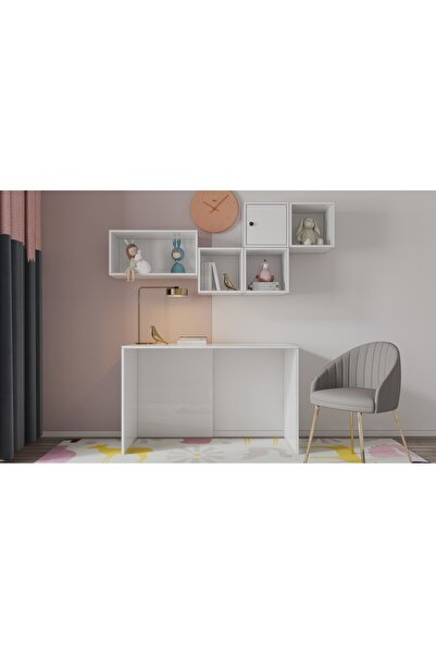 Nettrends Minimalist Tek Kapaklı Çalışma Masası ve Kitaplık