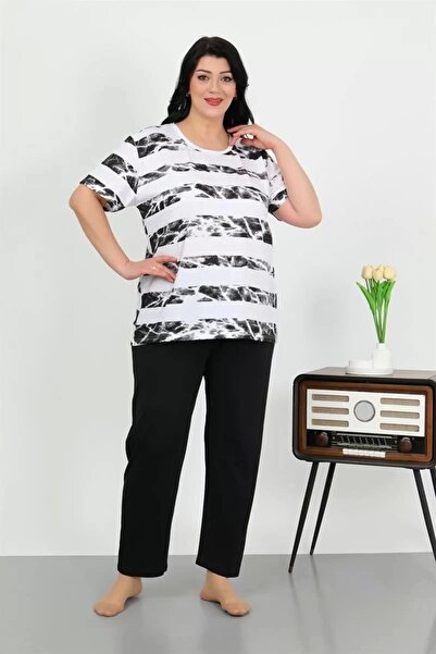 Beruflic Women's Plus Size Short Sleeve Combed Cotton Pajama Set White