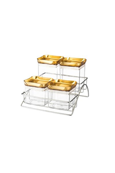 ORIAN Acrylic sugar, tea and spice boxes with metal stand, 4 pieces, 2 golden tiers