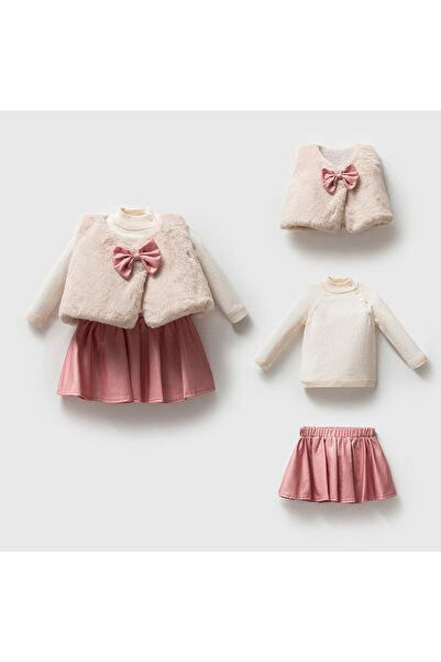 Nipperland Kız Yelekli Fiyonklu Takım