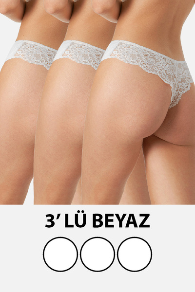 BRAINWEAR Women's 3-Pack Multi-Colored Lace Back Thong Panties