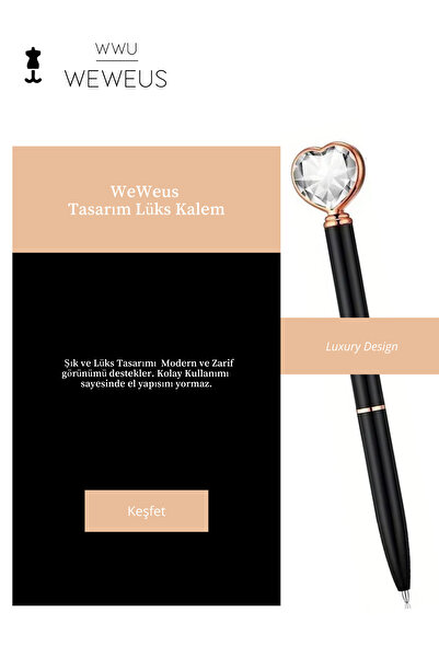 Weweus Black Crystal Heart Design Luxury Ballpoint Pen