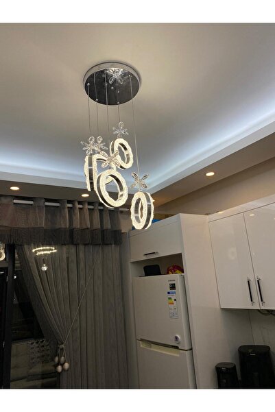 mayadesignlight Maya Avize 5'li Silindir Krom Kristal Led Avize