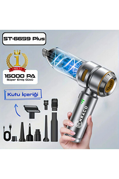 Enraco ST-6659 Plus 16000pa Güçlü Portatif Taşınabilir Vakumlu Kablosuz Üflemeli Araç Süpürgesi Gri