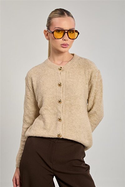 BARRELS AND OIL كارديجان بوكل بزر ذهبي للنساء - لون الحجر