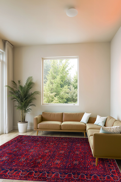 Emiroğlu Kırmızı Zemin Otantik Renkli Desenli Kaymaz Taban Salon ve Oda Halısı – Yıkanabilir, Şık Tasarım