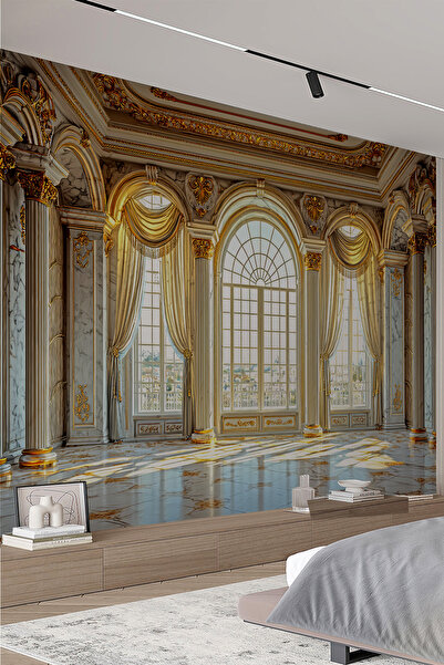 dreamwall Saray Salonlu Altın Varaklı 3D Tekstil Duvar Kağıdı