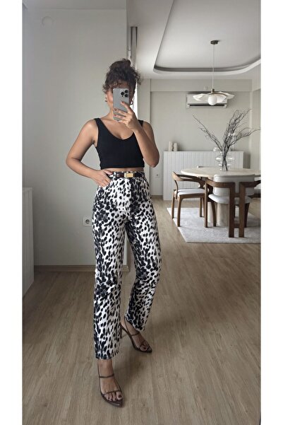 Fistan Byn Melisa Siyah Beyaz Leopar Pantolon