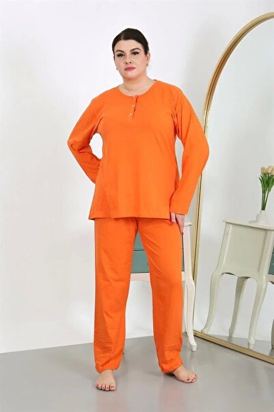 Beruflic Women's Plus Size Long Sleeve Combed Cotton Pajama Set Orange