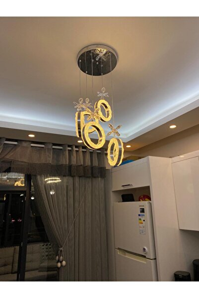 mayadesignlight Maya Avize 5'li Silindir Krom Kristal Led Avize