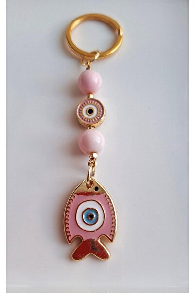 Svc Aksesuar Breloc cadou cu pește roz și mărgele Nazar 10 cm - Preț per bucată