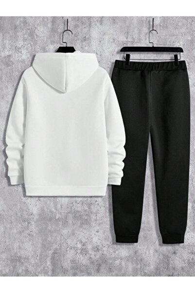 puolikuu طقم رياضي - سترة وبنطلون رياضي - هودي كبير الحجم مع طباعة مكتوب عليها 'king'