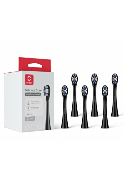 Oclean Set de 6 capete de schimb pentru periuța de dinți electrică Delicate Care, moale, pentru copii, negru