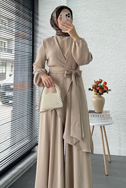 MELEK ARAZ طقم نورا غير متماثل مع بنطلون – حجري