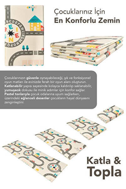Meleni Baby Harita Desenli Çocuk Oyun Matı - Katlanabilir Çift Taraflı Oyun Halısı 200x130x1 cm