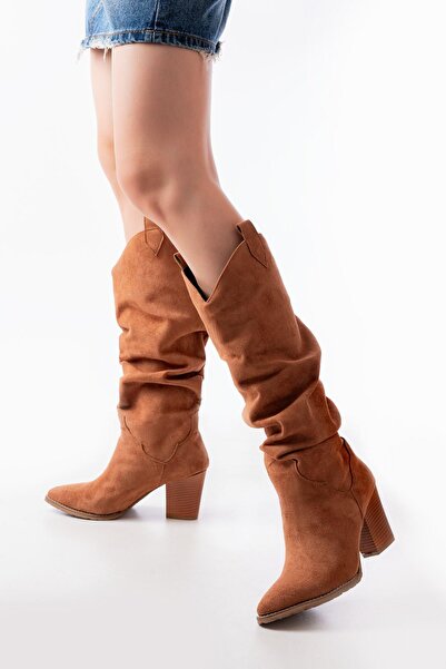 Mida Shoes LS-1884 Taba Süet Günlük Kadın Çizme