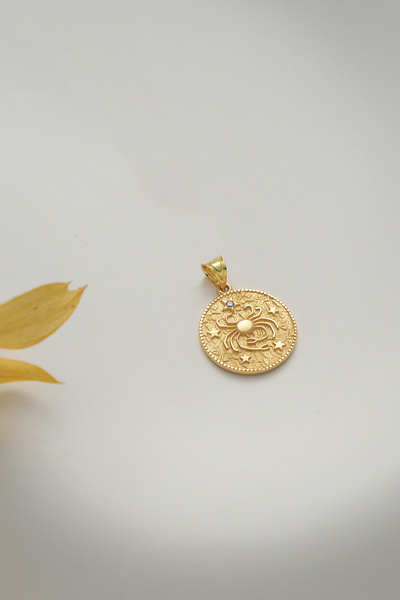 VeraDesignGold Yengeç Burcu Altın Kolye Ucu – Burç Sembolü Tasarımlı Zarif Ta...
